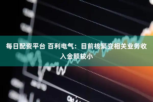 每日配资平台 百利电气：目前核聚变相关业务收入金额较小